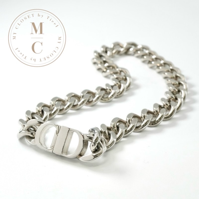 クリスチャンディオール CHRISTIAN DIOR ネックレス ペンダント チョーカー シルバー CD ICON チェーンリンク メンズ