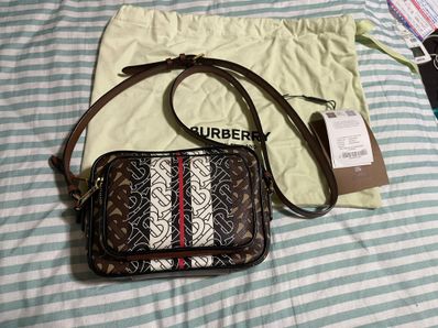 Burberry Monogram E-Canvas Stripe Small Camera Bag "Bridle Brown"