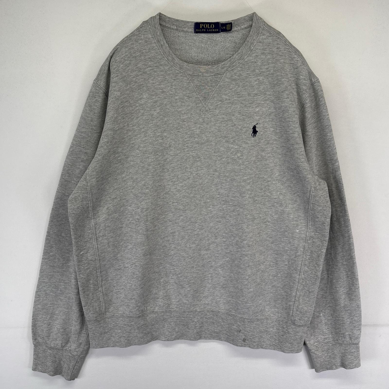 古着 ポロ・ラルフローレン POLO RALPH LAUREN スウェット 前V クルーネック ワンポイント刺繍ロゴ L  グレー系 メンズ