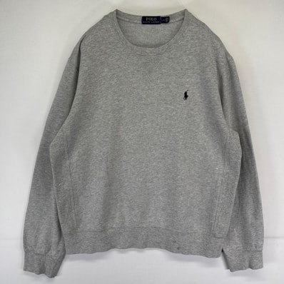 古着 ポロ・ラルフローレン POLO RALPH LAUREN スウェット 前V クルーネック ワンポイント刺繍ロゴ L グレー系 メンズ