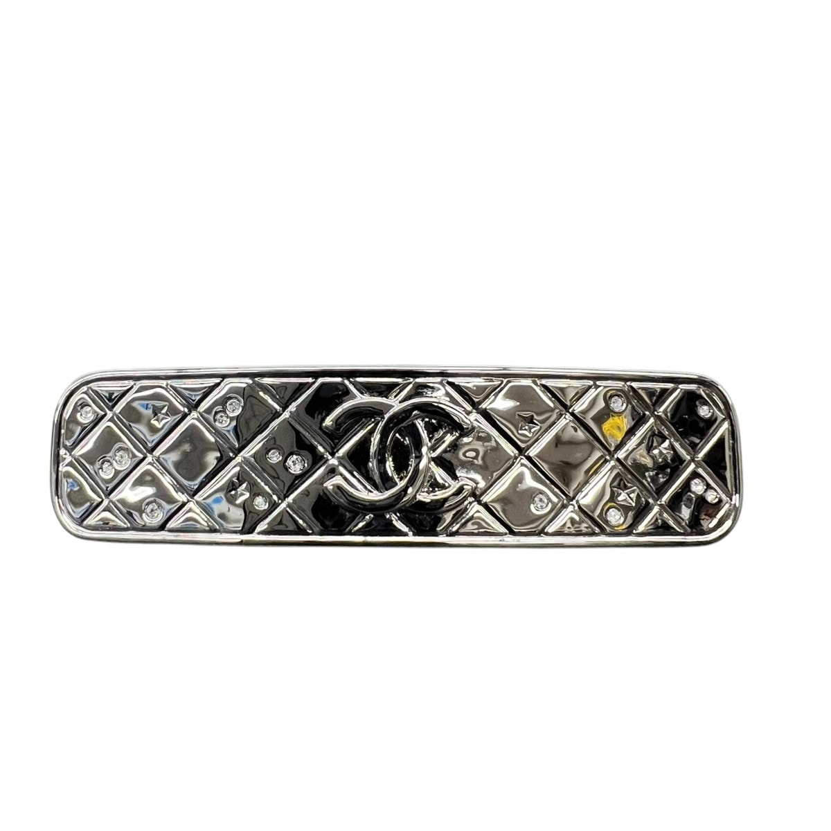 CHANEL 希少 展示品級 美品 シャネル B24K ココマーク バレッタ ヘアアクセサリー 2024年秋冬コレクション メタル ラインストーン シルバー グレー コスチュームジュエリー ヘアクリップ SAランク 鑑定済 中古