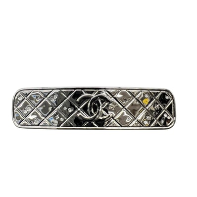 CHANEL 希少 展示品級 美品 シャネル B24K ココマーク バレッタ ヘアアクセサリー 2024年秋冬コレクション メタル ラインストーン シルバー グレー コスチュームジュエリー ヘアクリップ SAランク 鑑定済 中古