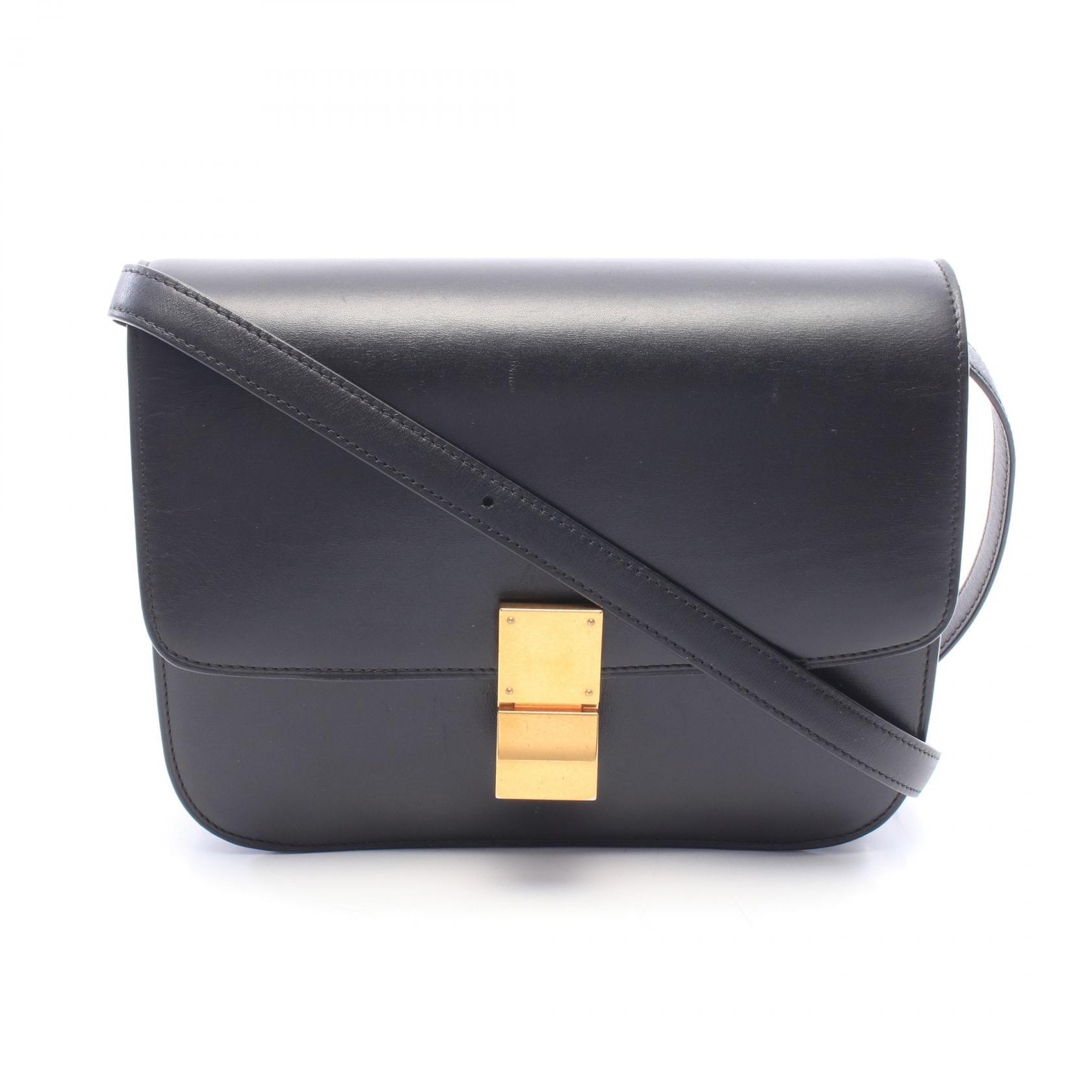 セリーヌ CELINE クラシックボックス ミディアム ショルダーバッグ バッグ レザー レディース ブラック系 【中古】