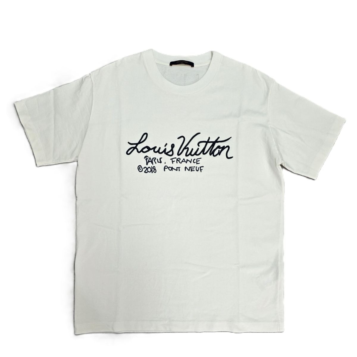 LOUIS VUITTON ルイ・ヴィトン 20AW ロゴ刺繍 エンブロイダリー 半袖Tシャツ RW202M L コットン ホワイト  メンズ【中古】