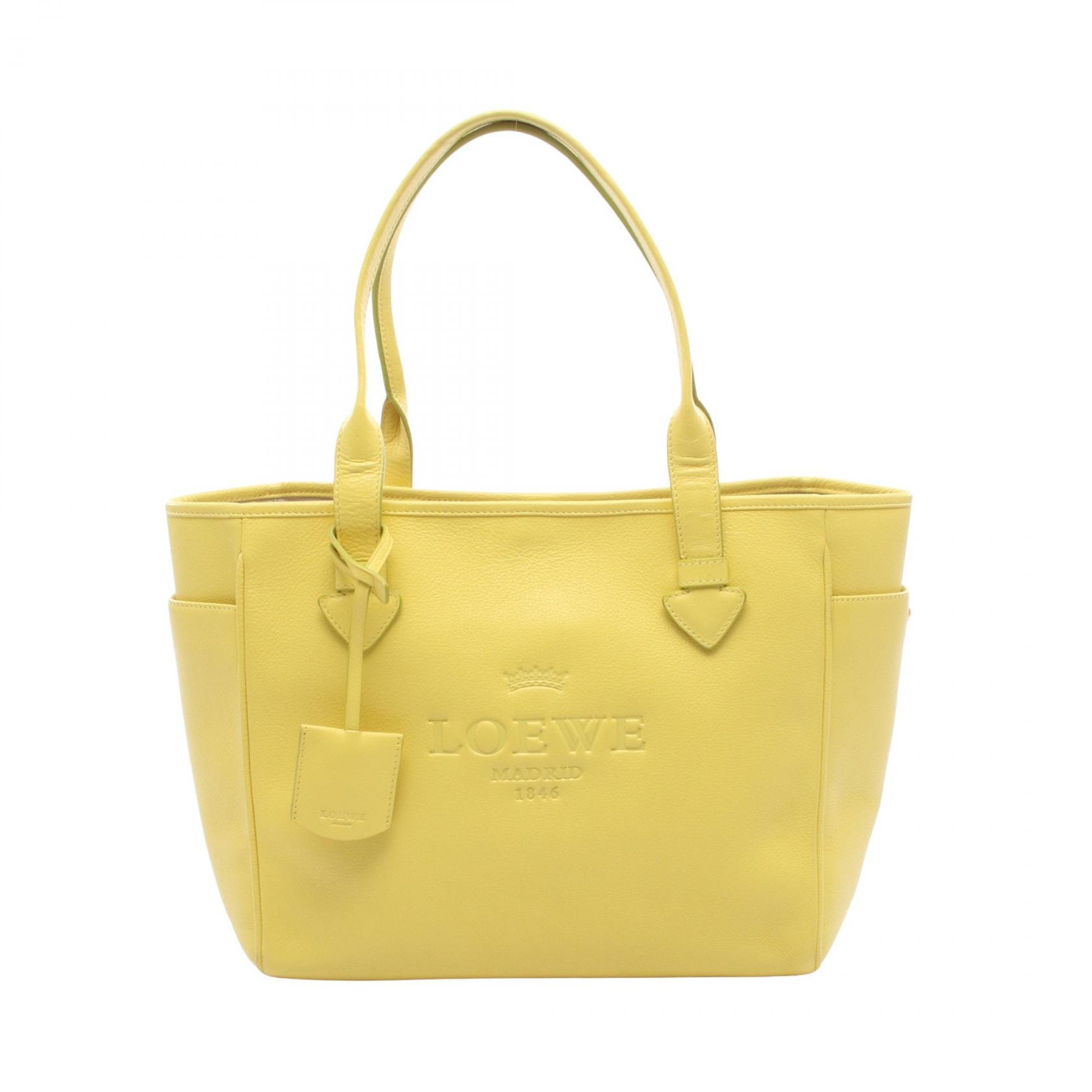 ロエベ LOEWE HERITAGE SMALL ヘリテージ スモール トートバッグ バッグ レザー レディース イエロー系 【中古】