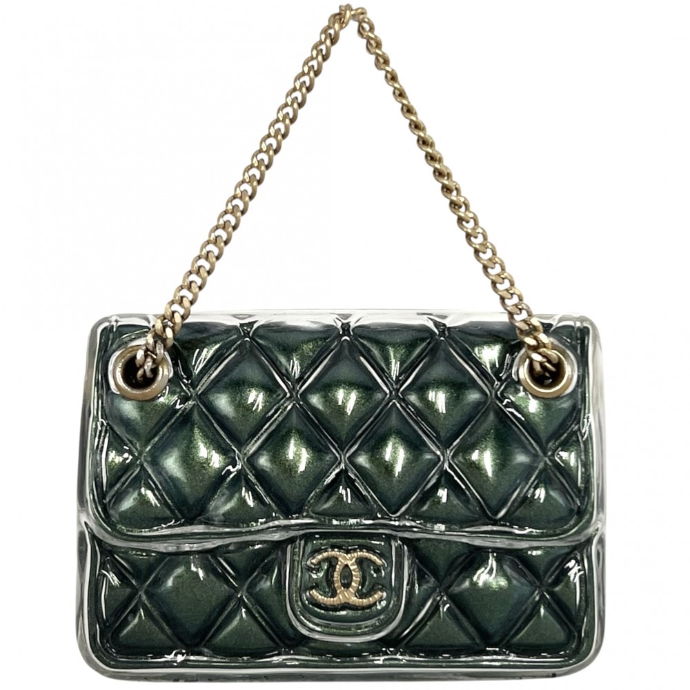 CHANEL シャネル ブローチ マトラッセ バッグモチーフ アクセサリー ココマーク A18B メタリックグリーン ゴールド レディース 約22.3g 2018年【中古品】