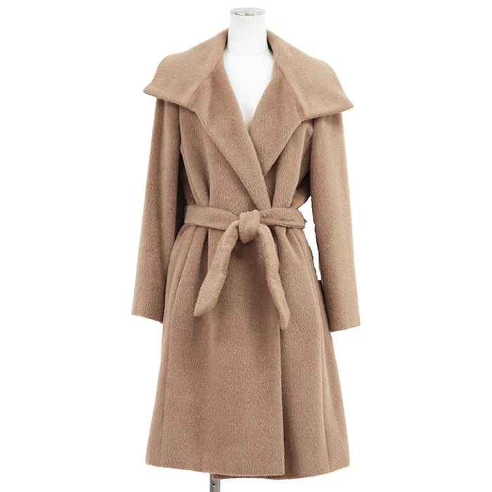 【極美品】MaxMara マックスマーラ ガウンコート サイズ 38 レディース アルパカ × ウール アウター ベルト付属 キャメル イタリア製