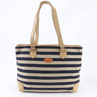■美品 バリー ボーダートート バッグ レザー×キャンバス