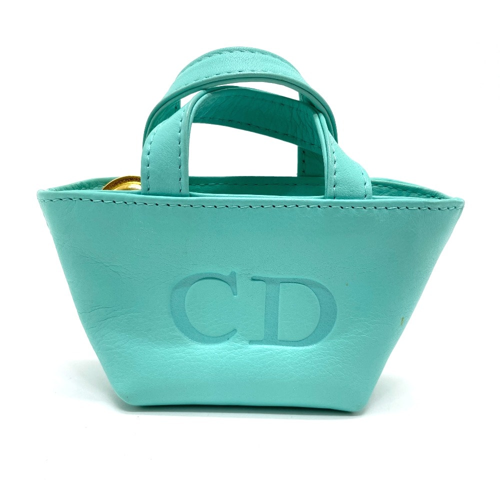 ディオール Dior マイクロバッグ CDロゴ カバン ミニポーチ チャーム ハンドバッグ レザー ターコイズブルー×ゴールド金具