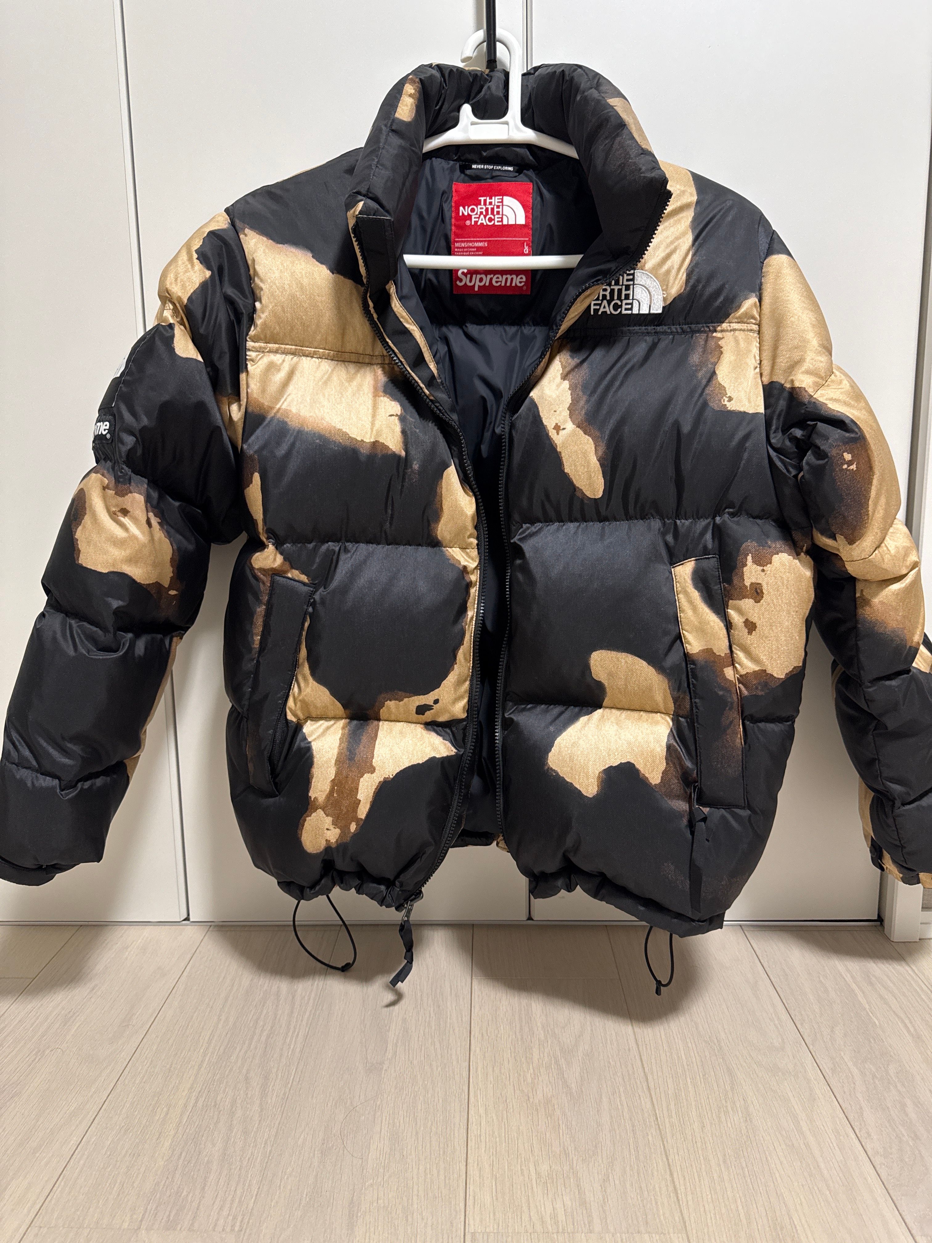 Supreme x The North Face Bleached Denim Print Nuptse Jacket "Black"