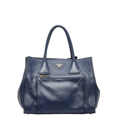 プラダ 三角ロゴプレート ハンドバッグ BN2795 ブルーエット カーフ レザー レディース PRADA 中古
