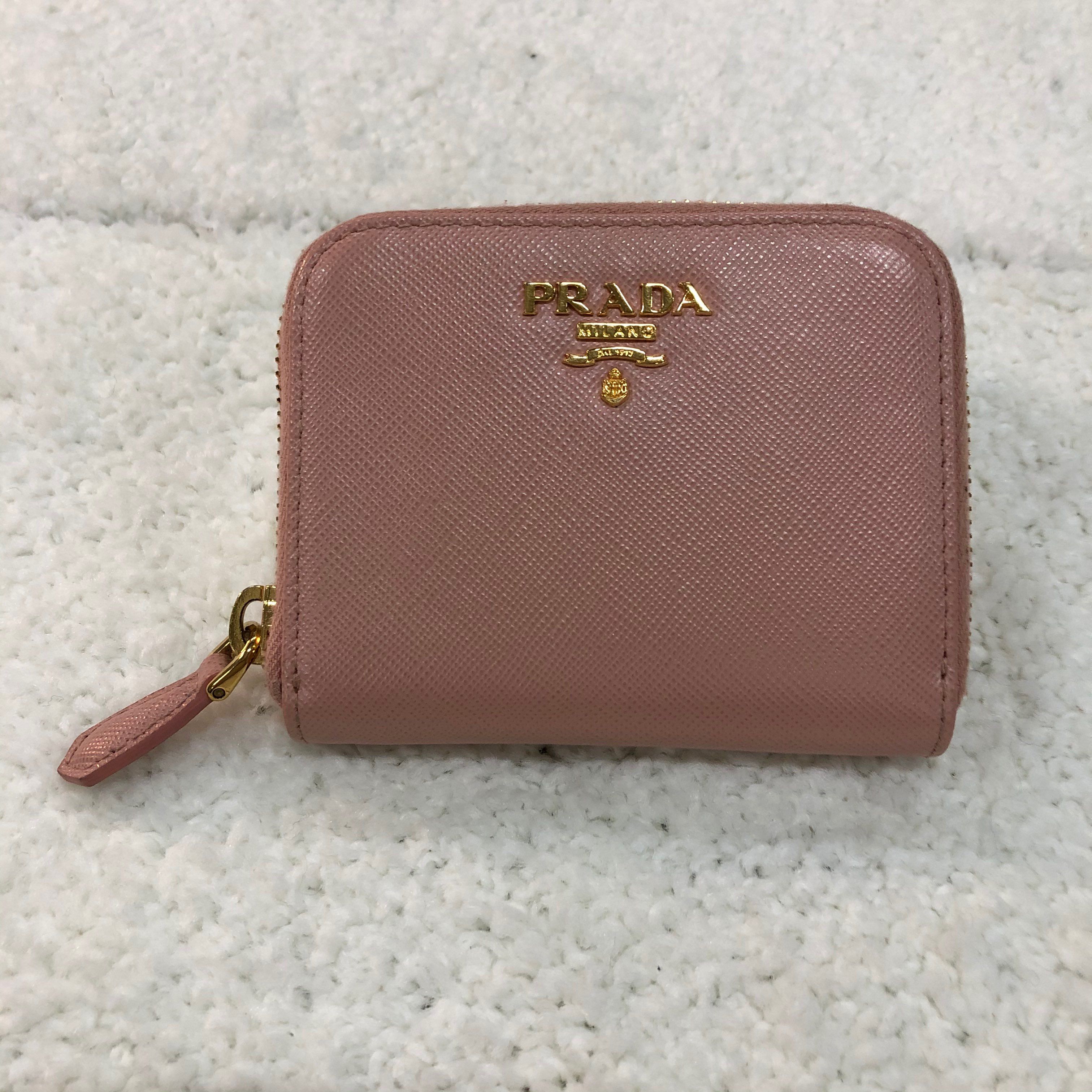 PRADA Saffiano Metal Zip Coin Case "Pink Beige"