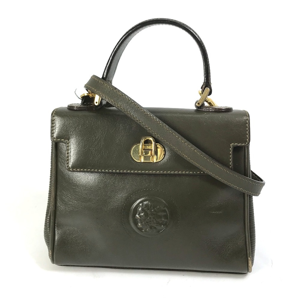 フェンディ FENDI ヴィンテージ ハンドバッグ カバン カバン 2WAY 斜め掛け ショルダーバッグ レザー カーキ