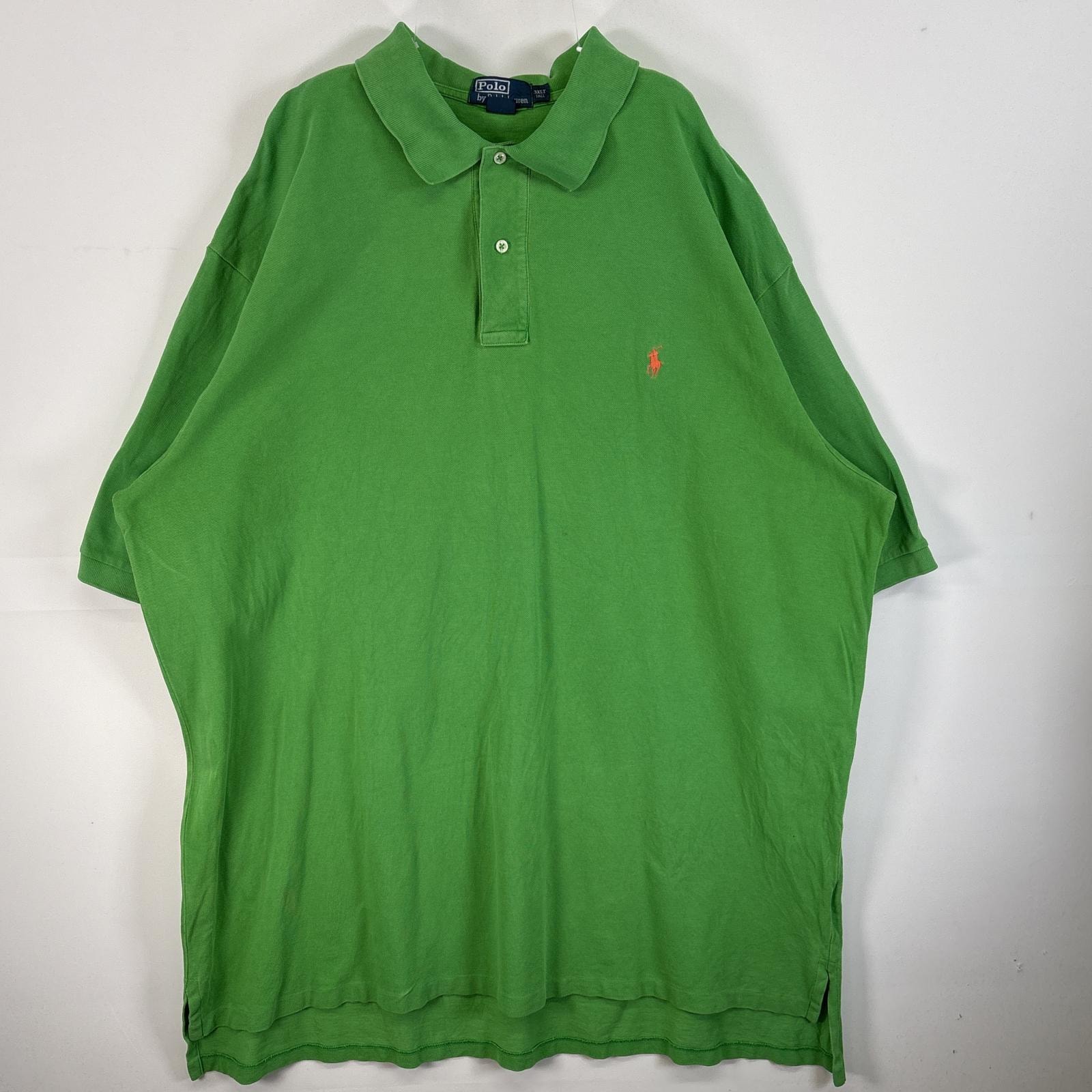 古着 90's/90年代 ポロバイラルフローレン Polo by Ralph Lauren 鹿の子 半袖 ポロシャツ ロゴ 刺繍 大きいサイズ 2ボタン 3XLT TALL  グリーン 無地 メンズ