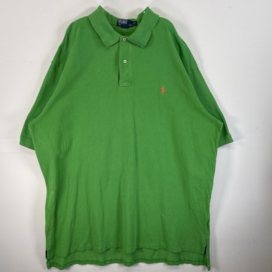 古着 90's/90年代 ポロバイラルフローレン Polo by Ralph Lauren 鹿の子 半袖 ポロシャツ ロゴ 刺繍 大きいサイズ 2ボタン 3XLT TALL グリーン 無地 メンズ