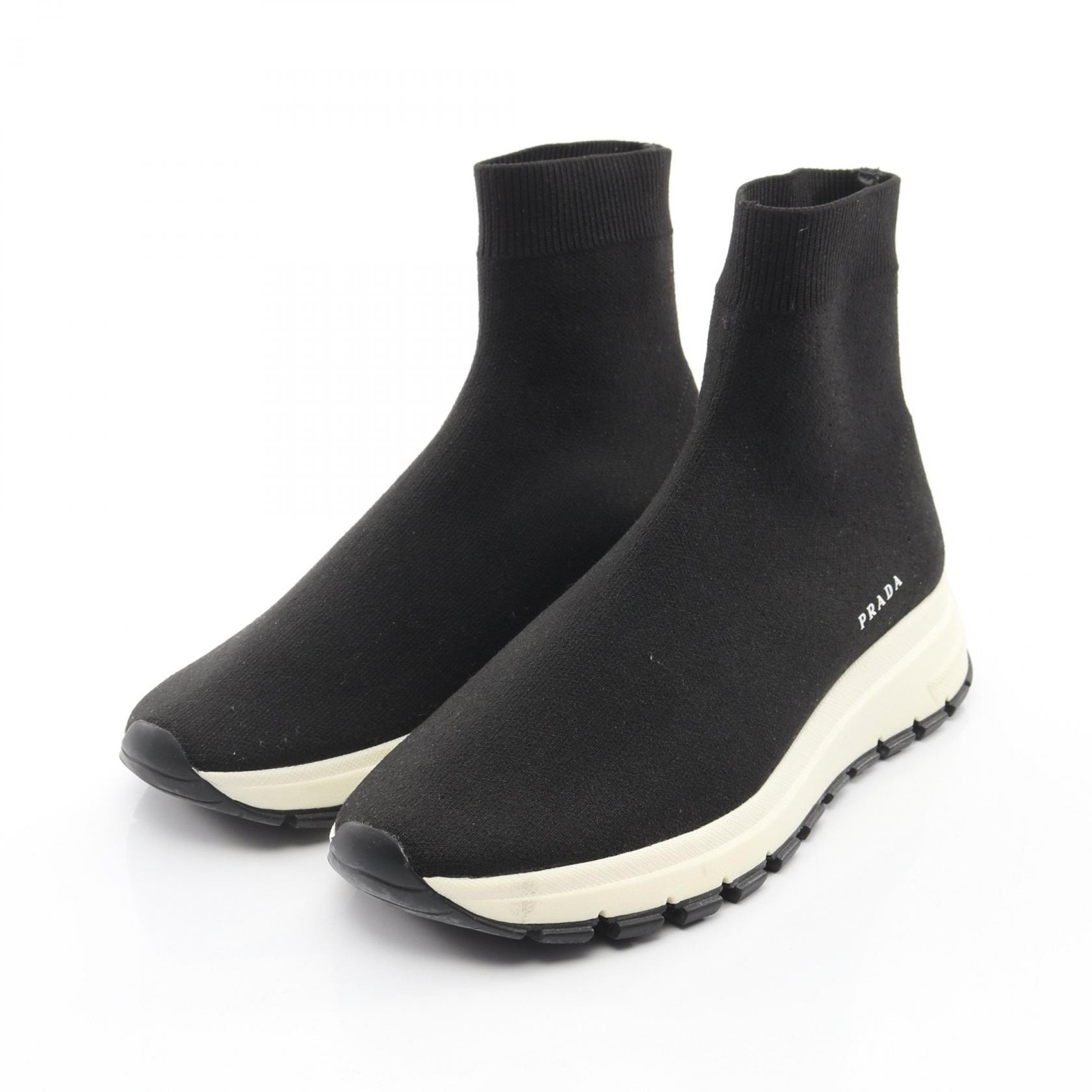 プラダ PRADA ソックススニーカー ハイカットスニーカー ロゴ スニーカー 靴 ファブリック レディース ブラック系 1T715L 【中古】