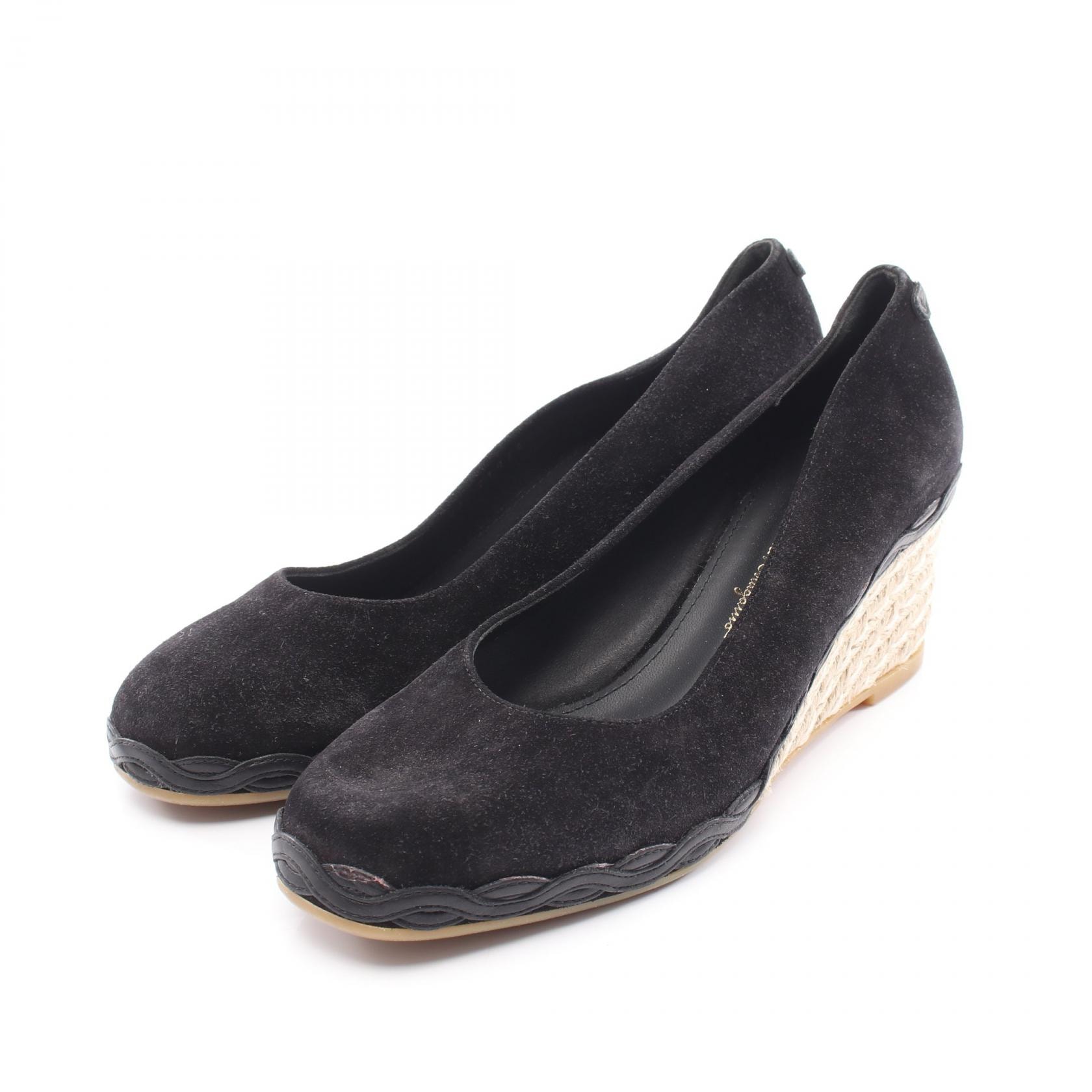 サルヴァトーレフェラガモ Salvatore Ferragamo ウェッジソール パンプス 靴 スウェード レザー レディース ブラック系 【中古】