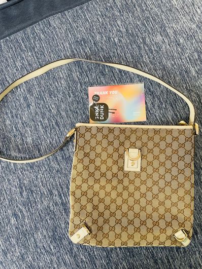 GUCCI GG Canvas Abbey Line Shoulder Bag "White"