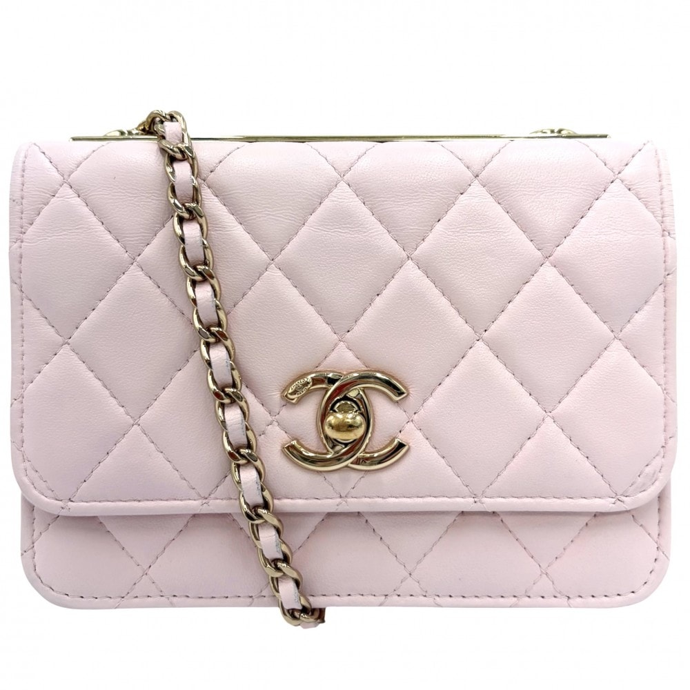 CHANEL シャネル チェーンウォレット トレンディCC マトラッセ ショルダーバッグ 肩掛け 斜め掛け ココマーク ラムスキン    ピンク ゴールド金具 レディース【中古品】