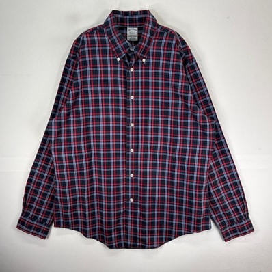 古着 ブルックスブラザーズ Brooks Brothers 長袖シャツ ボタンダウン ワンポイント L レッド系 チェック メンズ