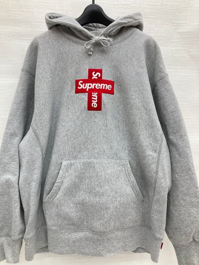 Supreme Cross Box Logo Hooded Sweatshirt "Grey"