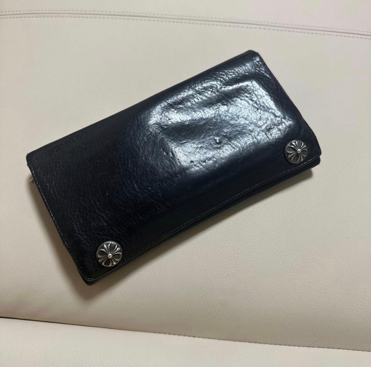 Chrome Hearts Long Wallet Cross Button Leather "Black"