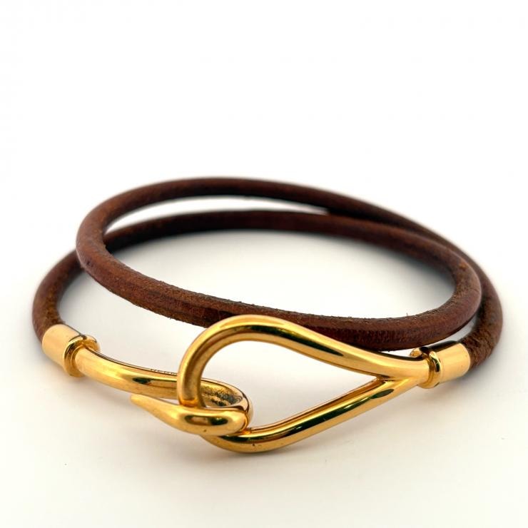 エルメス HERMES ブレスレット ジャンボ メタル ゴールド レザー ナチュラル チョーカー【鑑定済み】正規品