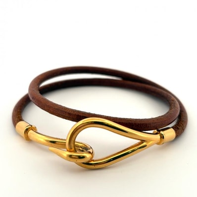 エルメス HERMES ブレスレット ジャンボ メタル ゴールド レザー ナチュラル チョーカー【鑑定済み】正規品