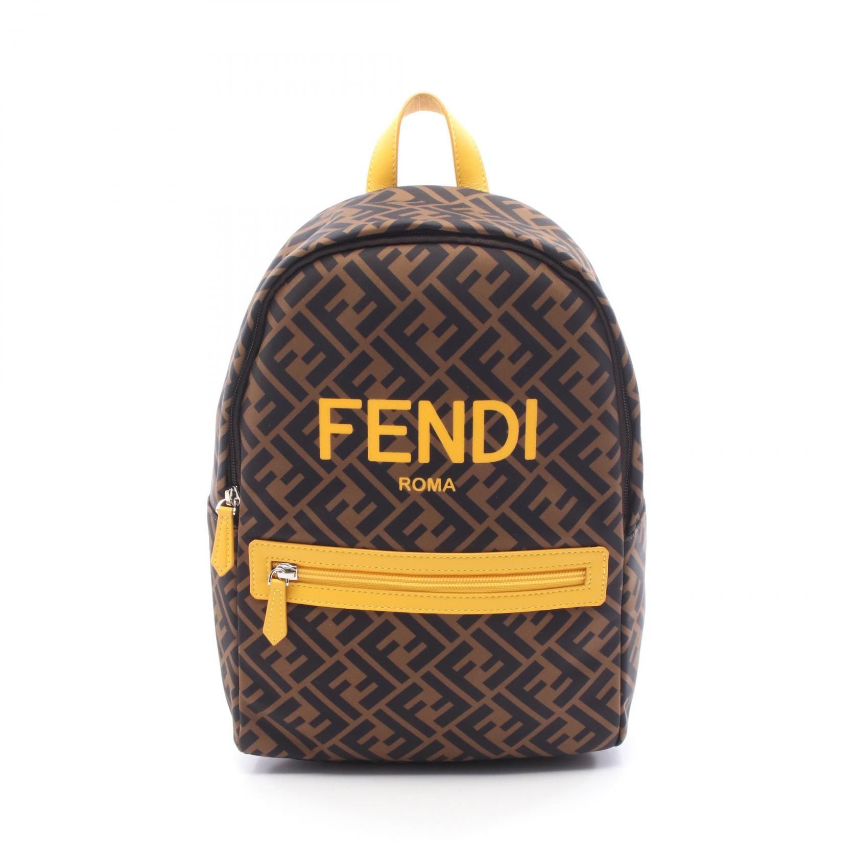 フェンディ FENDI ズッカ リュックサック バックパック バッグ ナイロン レザー メンズ レディース ブラウン系 / ブラック系 / イエロー系 8BZ040 【中古】