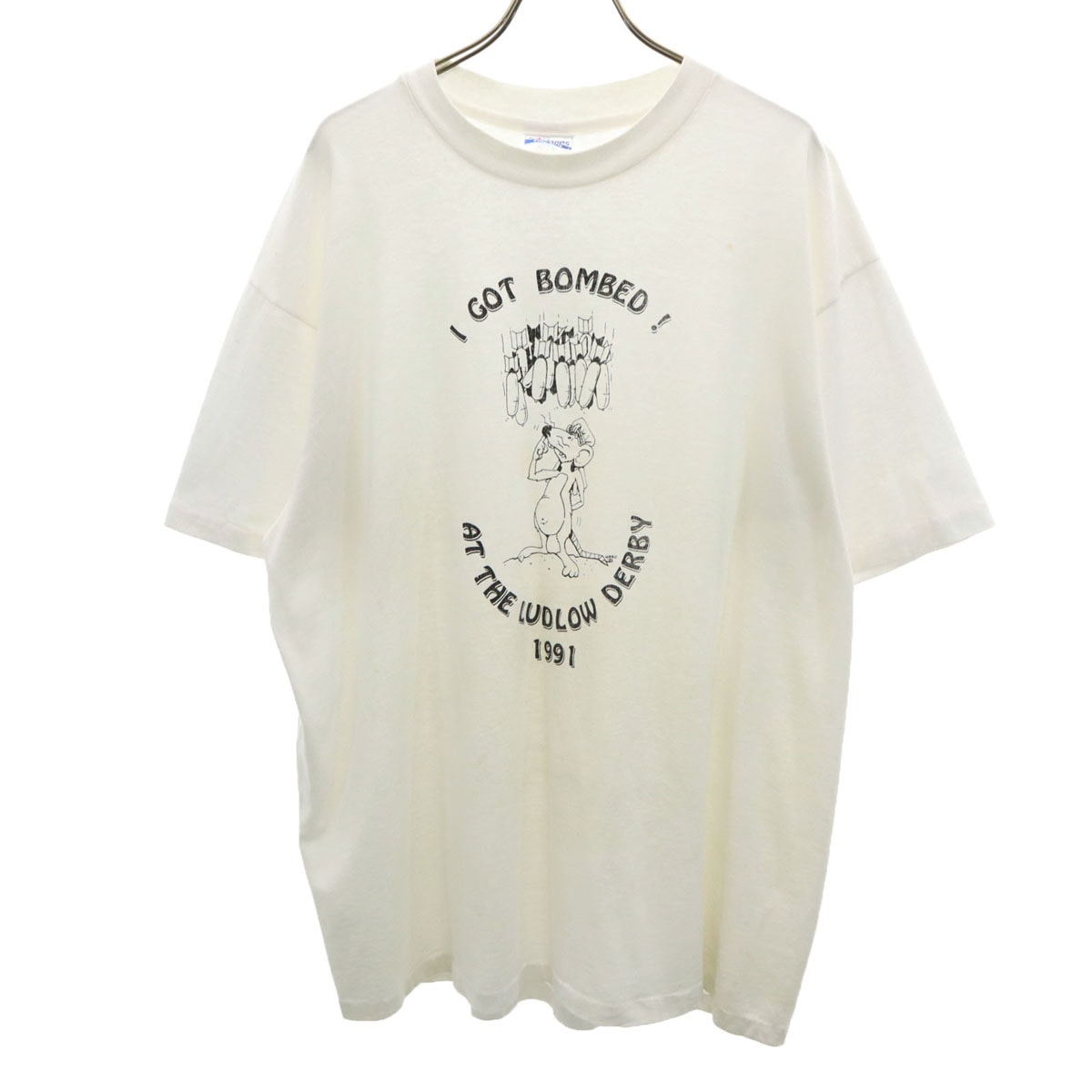 Hanes ヘインズ 90s USA製 オールド マウスプリント 半袖 Tシャツ XL ホワイト シングルステッチ