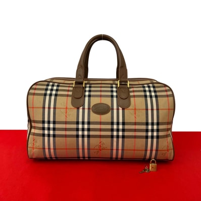BURBERRY バーバリー ノバチェック シャドーホース キャンバス レザー ボストンバッグ ベージュ
31716