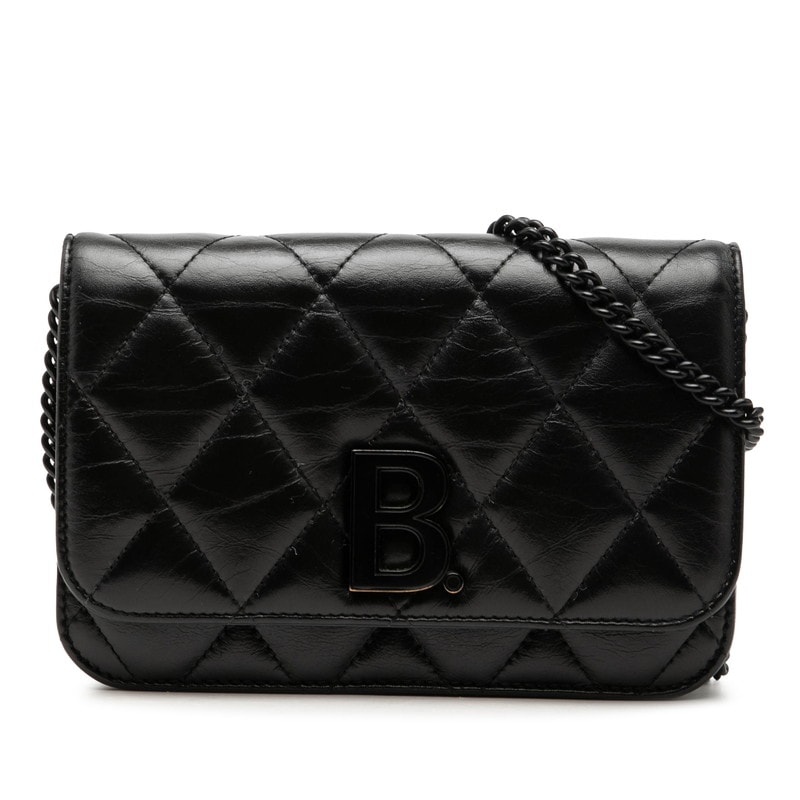 バレンシアガ ビードット 斜め掛け チェーンウォレット ショルダーバッグ 593615 ブラック レザー レディース BALENCIAGA 中古