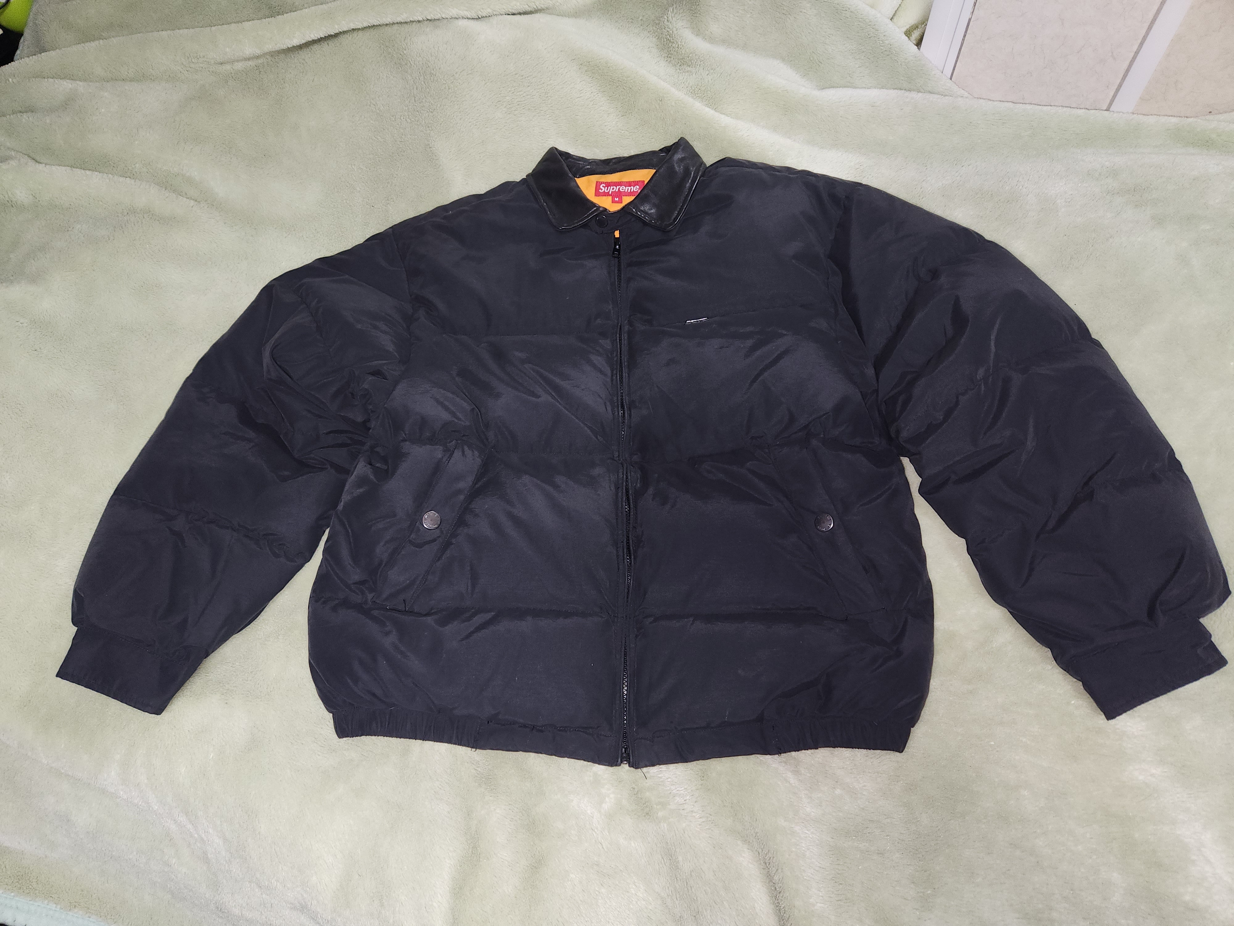 Supreme Leather Collar Puffy Jacket "Black"