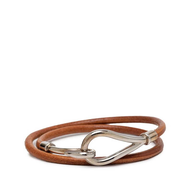 エルメス ジャンボ ブレスレット 2連 チョーカー シルバー ブラウン メタル レザー レディース HERMES 【中古】