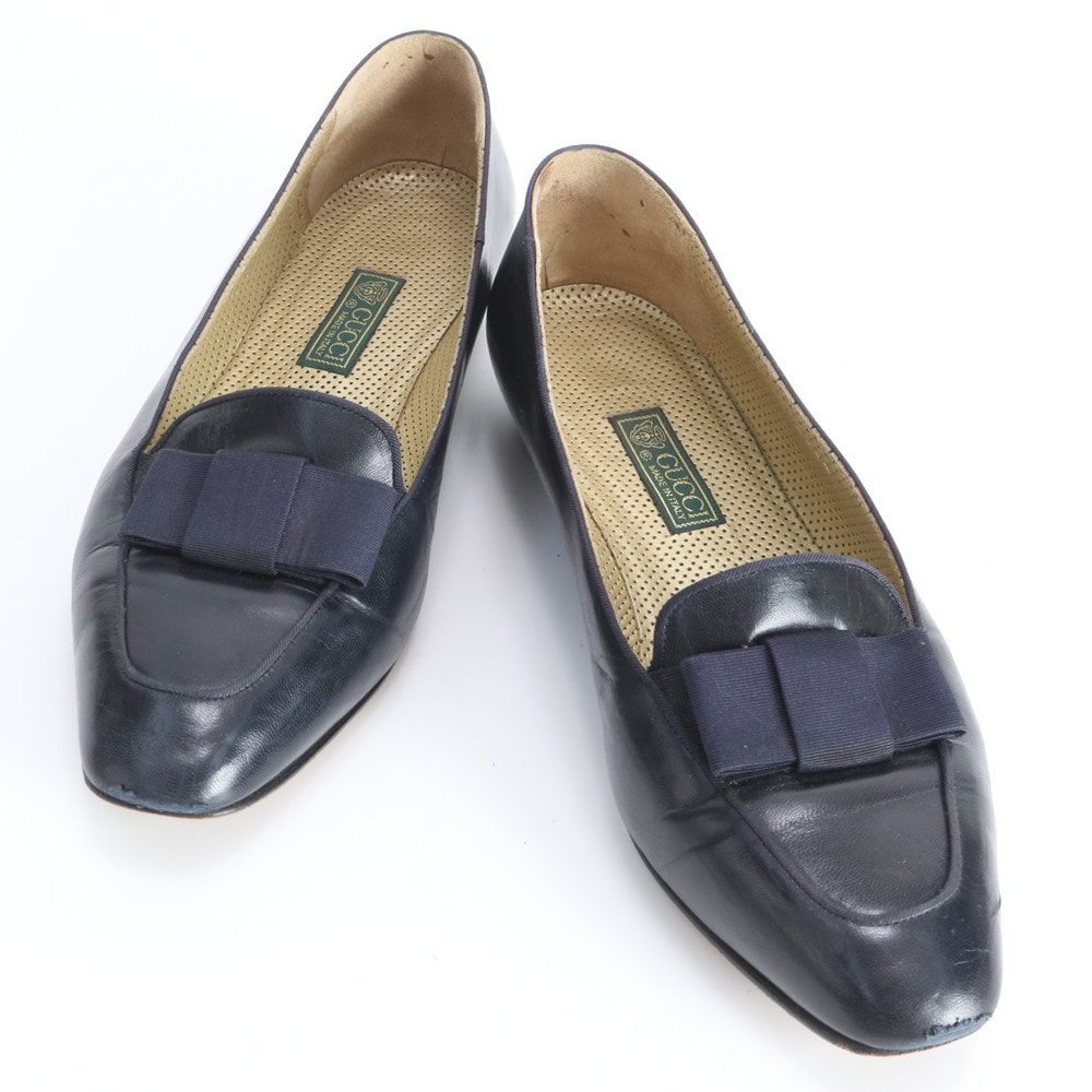 グッチ 37 1/2 リボンパンプス レザー