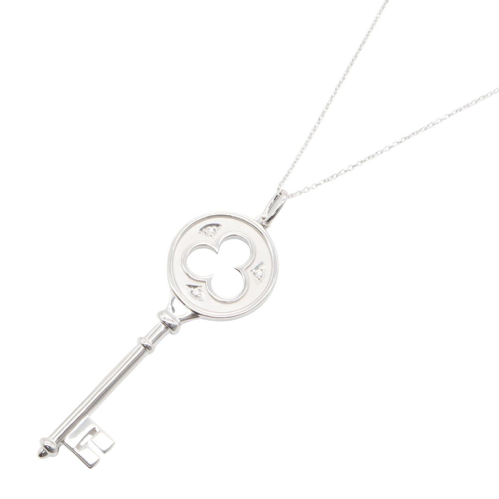 ティファニー TIFFANY&CO クローバー キー ペンダント ダイヤ ネックレス ネックレス ジュエリー ダイヤモンド K18WG(ホワイトゴールド) レディース シルバー系 / クリア系 【中古】