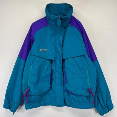 古着 90's/90年代 コロンビア Columbia ジャケット ブルゾン フルジップ マルチカラー ワンポイントロゴ グリーン系 レディース