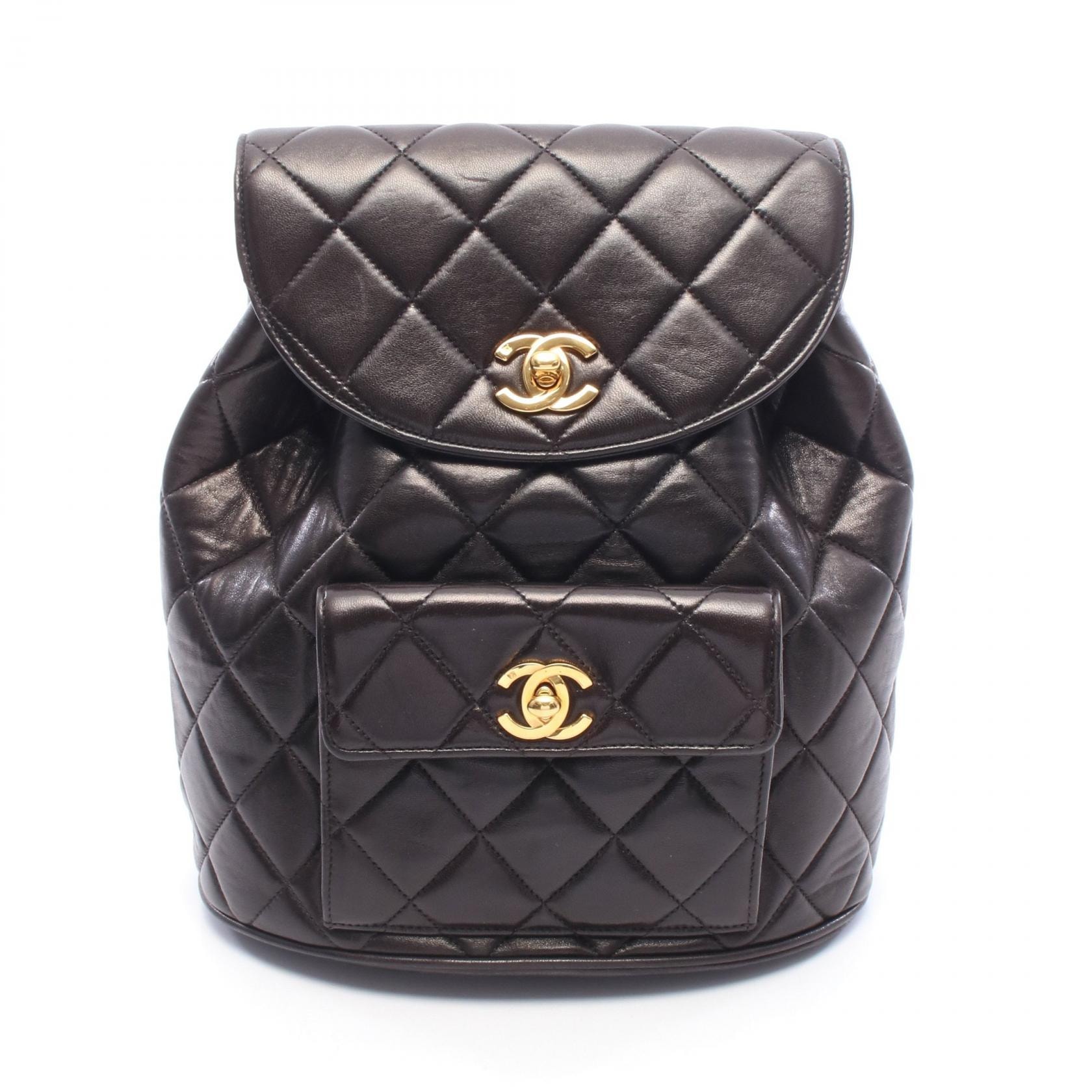 シャネル CHANEL マトラッセ ターンロック チェーン リュックサック バックパック バッグ ラムスキン(羊革) レディース ブラック系 【中古】