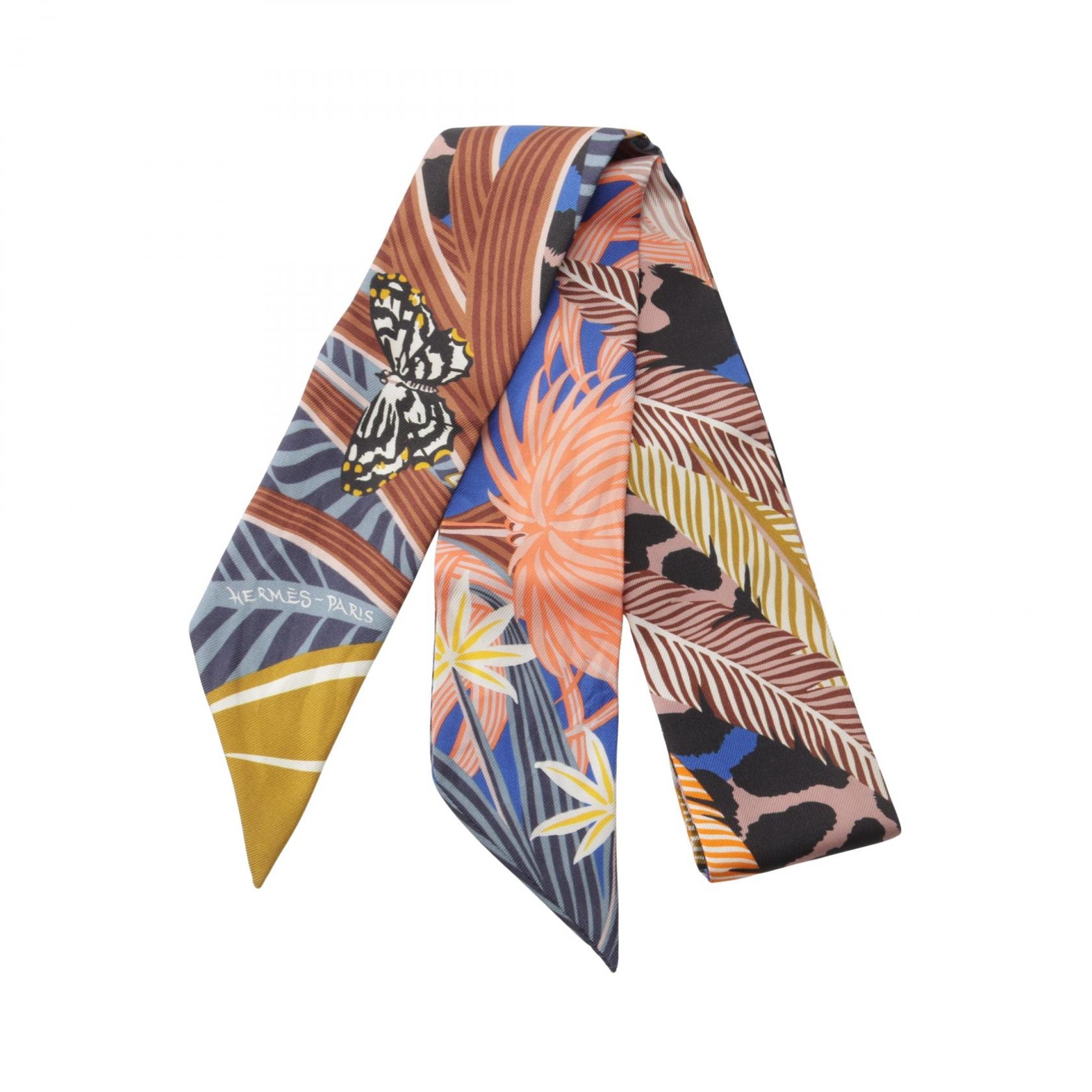 エルメス HERMES ツイリー JAGUAR QUETZAL リボン スカーフ 衣料品 シルク シルク レディース ブラウン系 / マルチカラー 【中古】