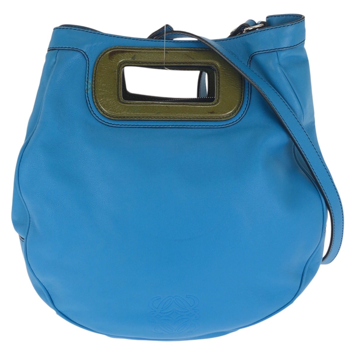 LOEWE ロエベ アナグラム 2way ブルー シルバー金具 レザー ショルダーバッグ ハンドバッグ 1-0294223 【中古】