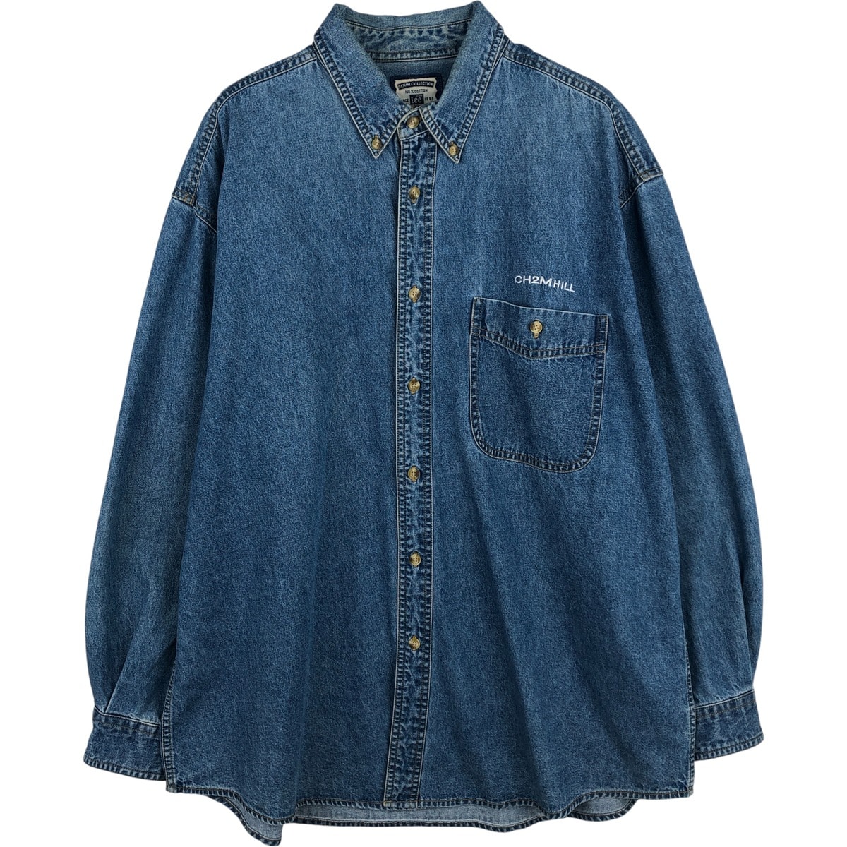 古着 90年代 リー Lee CH2M HILL アドバタイジング 長袖 ボタンダウンデニムシャツ メンズXL相当/eaa615267