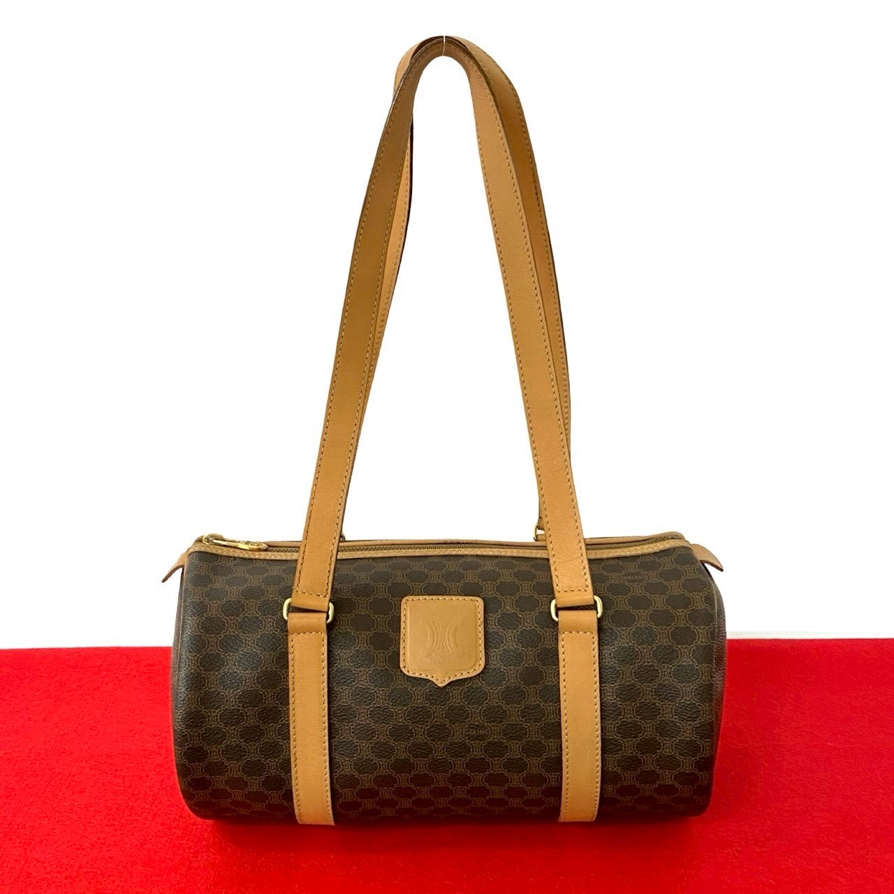 CELINE セリーヌ マカダム ブラゾン 柄 トリオンフ ロゴ レザー PVC ハンドバッグ ブラウン
l34-2