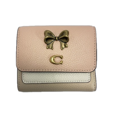 COACH コーチ レザー リボン CA014 ピンク×アイボリー 3つ折り財布 レディース