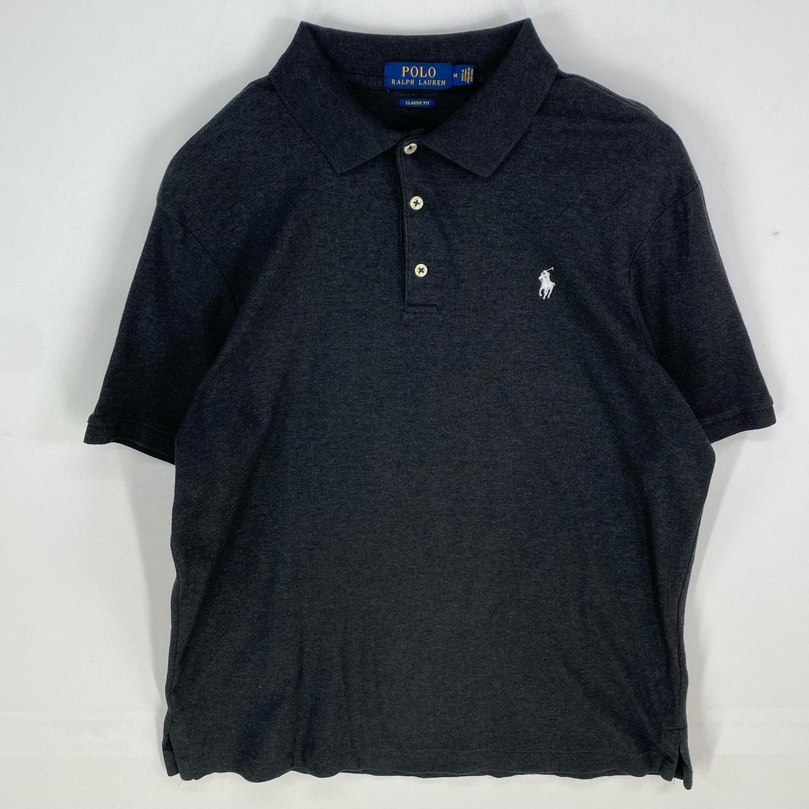古着 ポロ・ラルフローレン POLO RALPH LAUREN 半袖シャツ ワンポイントロゴ刺繍 ポロシャツ ハーフボタン M ダークグレー系 メンズ