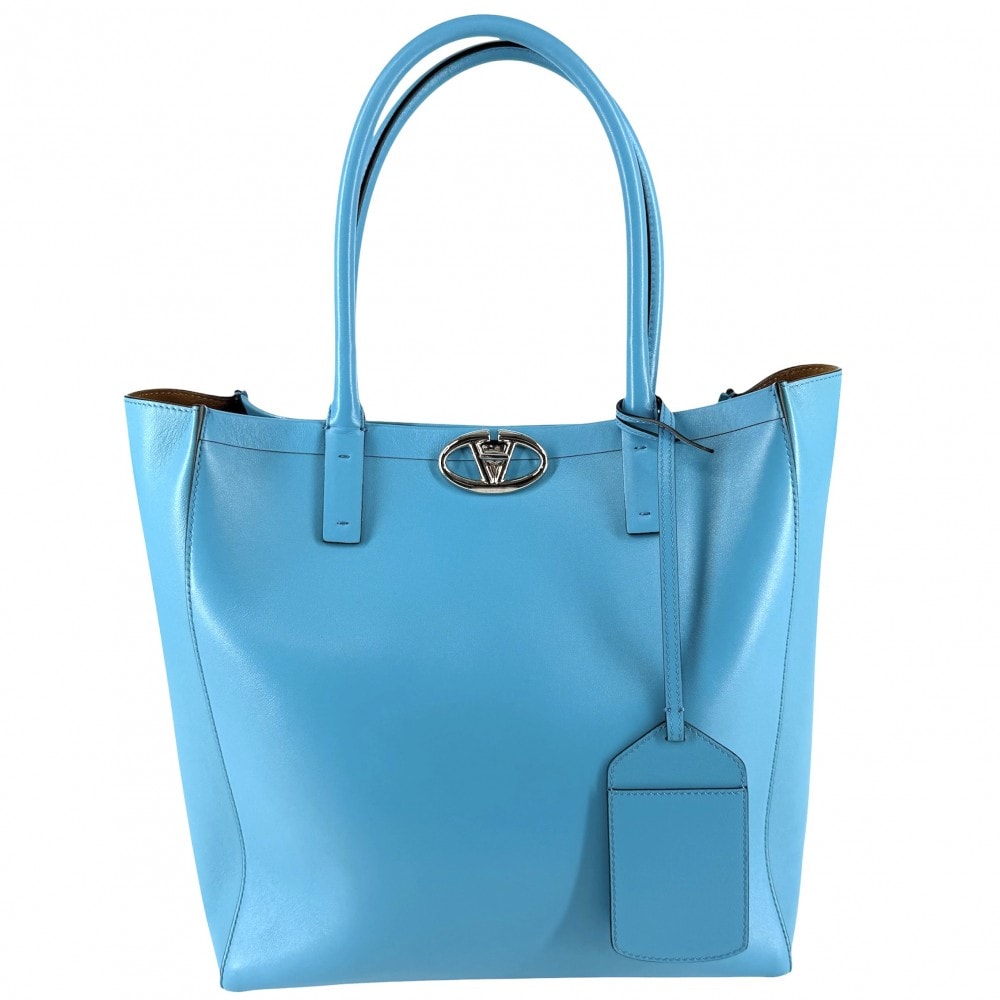 Valentino Garavani ヴァレンティノ・ガラヴァーニ トートバッグ Vロゴロッカー 肩掛け レザー    ブルー 青 シルバー金具 レディース 美品【中古品】