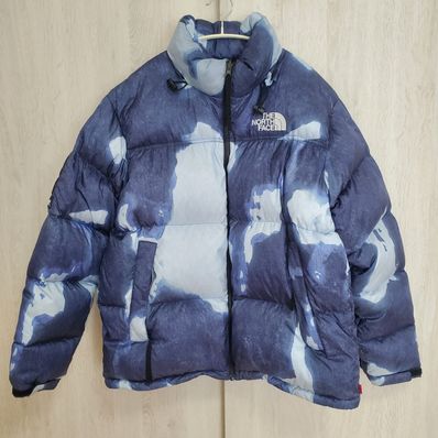 Supreme x The North Face Bleached Denim Print Nuptse Jacket "Indigo"