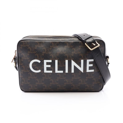 セリーヌ CELINE トリオンフ ミディアム メッセンジャーバッグ ショルダーバッグ バッグ PVCコーティングキャンバス レザー メンズ レディース ブラック系 194502CIM 【中古】