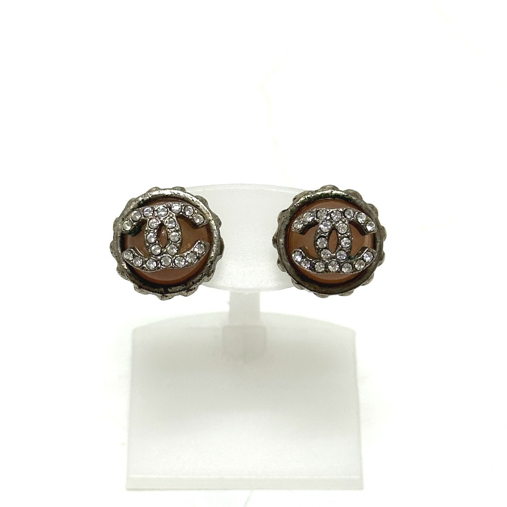シャネル CHANEL 02C ラインストーン ココマーク アクセサリー ジュエリー イヤーアクセサー イヤージュエリー ピアス メタル ピンク×シルバー