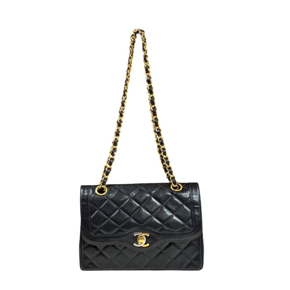 シャネル パリ限定 マトラッセ ショルダーバッグ ラムスキン ブラック レディース CHANEL  中古