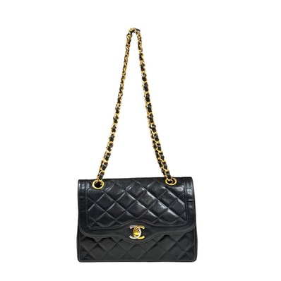 シャネル パリ限定 マトラッセ ショルダーバッグ ラムスキン ブラック レディース CHANEL 中古